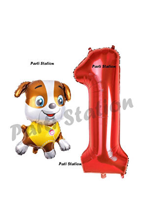 Paw Patrol inşaat Köpek Rubble 7 Yaş Balon ve Kırmızı Rakam Balon Doğum Günü Parti Set
