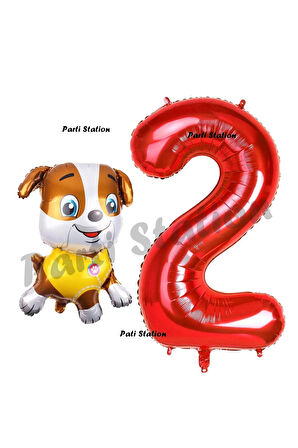 Paw Patrol inşaat Köpek Rubble 7 Yaş Balon ve Kırmızı Rakam Balon Doğum Günü Parti Set