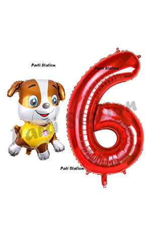 Paw Patrol inşaat Köpek Rubble 7 Yaş Balon ve Kırmızı Rakam Balon Doğum Günü Parti Set