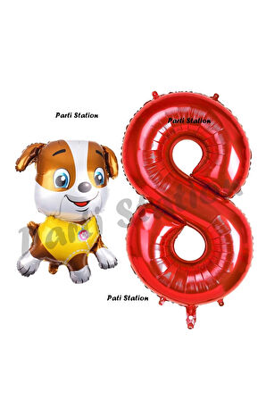 Paw Patrol inşaat Köpek Rubble 7 Yaş Balon ve Kırmızı Rakam Balon Doğum Günü Parti Set