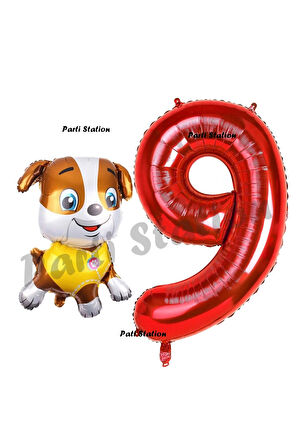 Paw Patrol inşaat Köpek Rubble 7 Yaş Balon ve Kırmızı Rakam Balon Doğum Günü Parti Set