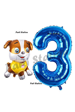Paw Patrol inşaat Köpek Rubble 4 Yaş Balon ve Lacivert Rakam Balon Doğum Günü Parti Set