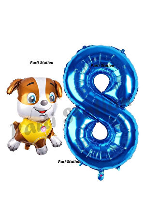 Paw Patrol inşaat Köpek Rubble 4 Yaş Balon ve Lacivert Rakam Balon Doğum Günü Parti Set