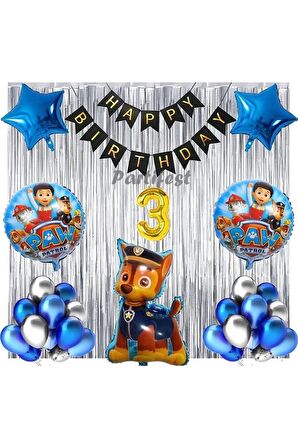 Paw Patrol Chase Balon Seti Paw Petrol 3 Yaş Püsküllü Balon Seti Paw Patrol Doğum Günü Set