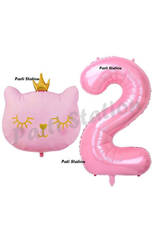 Pembe Kedi Balon 4 Yaş Doğum Günü Balon Set Pembe Kedi Konsept Balon ve Pembe Rakam Balon