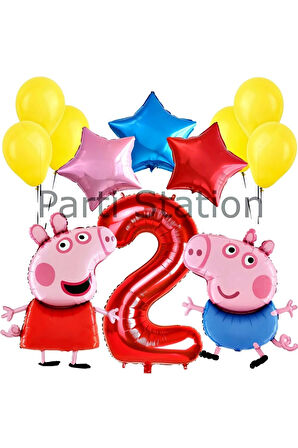 Peppa Pig Konsept 6 Yaş Yıldız Balon Set Pembe Domuz Peppa Pig George Tema Doğum Günü Folyo Balon