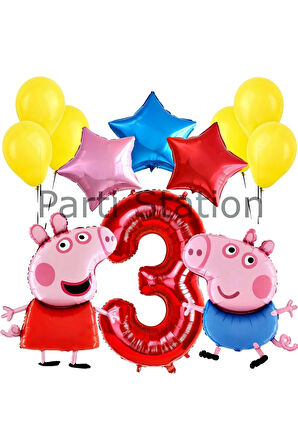 Peppa Pig Konsept 6 Yaş Yıldız Balon Set Pembe Domuz Peppa Pig George Tema Doğum Günü Folyo Balon