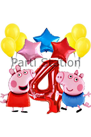 Peppa Pig Konsept 6 Yaş Yıldız Balon Set Pembe Domuz Peppa Pig George Tema Doğum Günü Folyo Balon