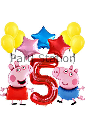 Peppa Pig Konsept 6 Yaş Yıldız Balon Set Pembe Domuz Peppa Pig George Tema Doğum Günü Folyo Balon