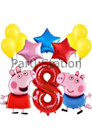 Peppa Pig Konsept 6 Yaş Yıldız Balon Set Pembe Domuz Peppa Pig George Tema Doğum Günü Folyo Balon