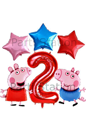 Peppa Pig Konsept 1 Yaş Yıldız Balon Set Pembe Domuz Peppa Pig George Tema Doğum Günü Folyo Balon