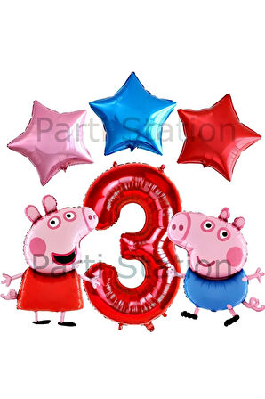 Peppa Pig Konsept 1 Yaş Yıldız Balon Set Pembe Domuz Peppa Pig George Tema Doğum Günü Folyo Balon