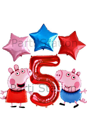 Peppa Pig Konsept 1 Yaş Yıldız Balon Set Pembe Domuz Peppa Pig George Tema Doğum Günü Folyo Balon