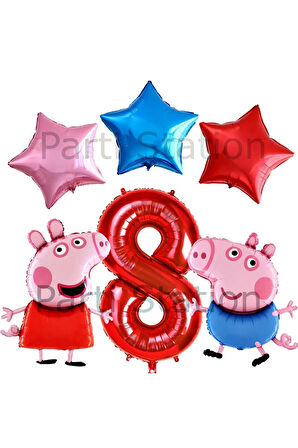Peppa Pig Konsept 1 Yaş Yıldız Balon Set Pembe Domuz Peppa Pig George Tema Doğum Günü Folyo Balon