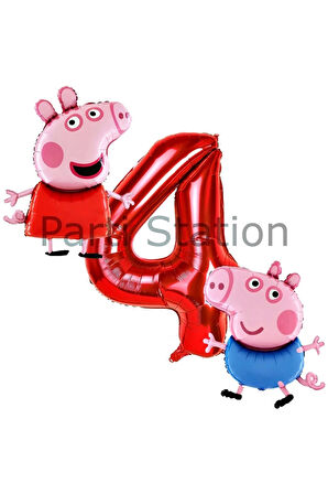 Peppa Pig Konsept 5 Yaş Balon Set Pembe Domuz Peppa Pig George Tema Doğum Günü Folyo Balon Set