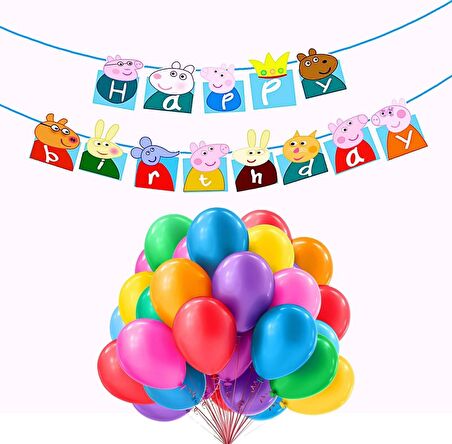 Peppa Pig Happy Birthday Banner ve Balon Doğum Günü Parti Seti Peppa Pig Flama