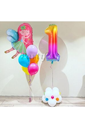 Peri Kızı Balon Set Peri Kızı Folyo Balon Set Konsept Doğum Günü Set 1 Yaş Balon