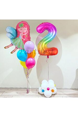 Peri Kızı Balon Set Peri Kızı Folyo Balon Set Konsept Doğum Günü Set 2 Yaş Balon