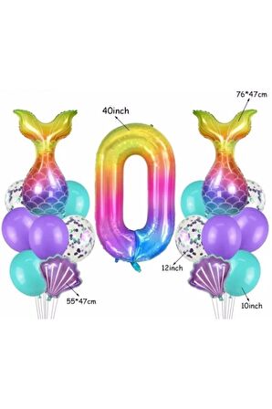Gökkuşağı Rakam Denizkızı Kuyruk Istiridye 0 Yaş Balon Set Balon Folyo Set Denizkızı Konsept Set