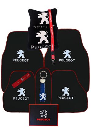 Peugeot uyumlu Oto Halı Paspas | Peugeot Siyah Araç Seyahat Boyun Yastık & Kırmızı Oto Aksesuar