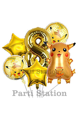 Pokemon Pikaçu Konsept 9 Yaş Doğum Günü Balon Set Pokemon Pikachu Folyo Balon Set