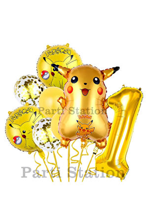 Pokemon Pikachu Konsept 8 Yaş Doğum Günü Balon Set Pokemon Pikaçu Folyo Balon Set