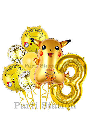 Pokemon Pikachu Konsept 8 Yaş Doğum Günü Balon Set Pokemon Pikaçu Folyo Balon Set