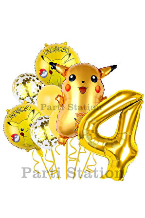 Pokemon Pikachu Konsept 8 Yaş Doğum Günü Balon Set Pokemon Pikaçu Folyo Balon Set