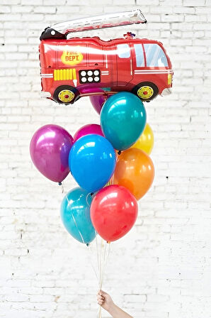 İtfaiye Konsept Balon Set İtfaiye Fireman Konsept Balon Buketi Doğum Günü Balon Set