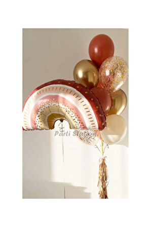Boho Gökkuşağı Balon Set Gökkuşağı Konsept Balon Buketi Bohem Doğum Günü Rainbow Balolon Set