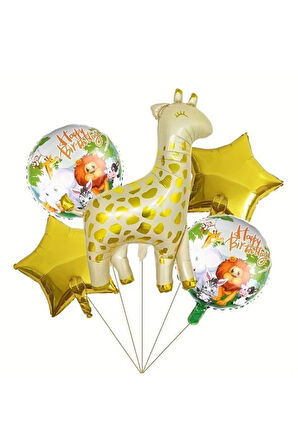 Safari Konsept Zürafa Balon Set Zürafa Konsept Balon Buketi Giraffe Balloon Doğum Günü Balon Set