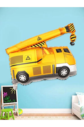 İnşaat Konsept Kamyon Balon Set Vinç Balon Buketi Truck Balloon Doğum Günü Balon Set