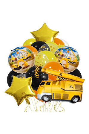 İnşaat Konsept Vinç Kamyon Balon Set Vinç Balon Buketi Truck Balloon Doğum Günü Balonları