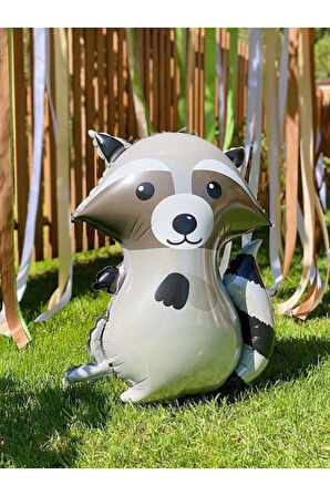 Woodland Konsept Rakun Balon Set Rakun Balon Buketi Raccoon Balloon Doğum Günü Balon Set