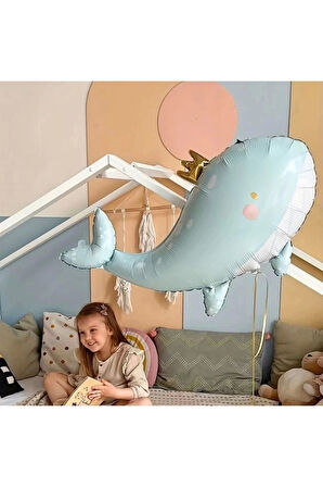 Sevimli Yeşil Balina Konsept Balina Balon Set Balina Balon Whale Balloon Doğum Günü Balon Buketi