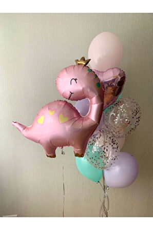 Sevimli Dinozor Konsept Pembe Dinozor Balon Set Pink Dinosaur Balloon Doğum Günü Balon Buketi