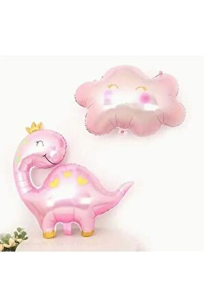 Sevimli Dinozor Konsept Pembe Dinozor ve Pembe Bulut Balon Set Pink Dinosaur Balloon