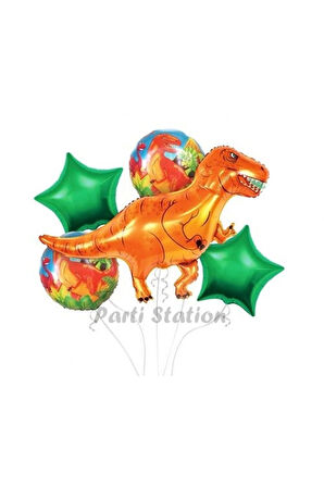 Dinozor Konsept Turuncu T-Rex Dinozor  Balon Set Dinosaur Balloon Birthday Party Set