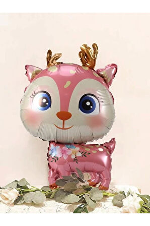 Woodland Konsept Sevimli Geyik Balon Set Pembe Ceylan Balon Deer Balloon Birthday Party Set