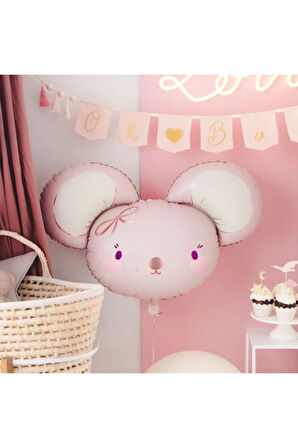 Sevimli Pembe Fare Folyo Balon Hamster Fare Konsept Folyo Balon 1 Adet 68x59 cm