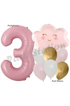 Pembe Bulut Gökkuşağı 4 Yaş Balon Doğum Günü Parti Balon Set