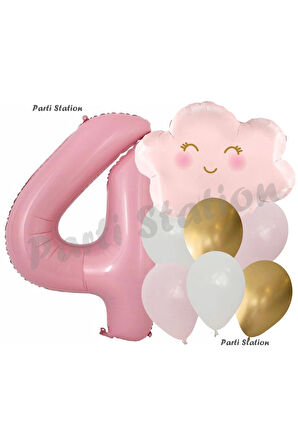 Pembe Bulut Gökkuşağı 4 Yaş Balon Doğum Günü Parti Balon Set