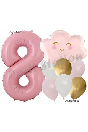 Pembe Bulut Gökkuşağı 4 Yaş Balon Doğum Günü Parti Balon Set
