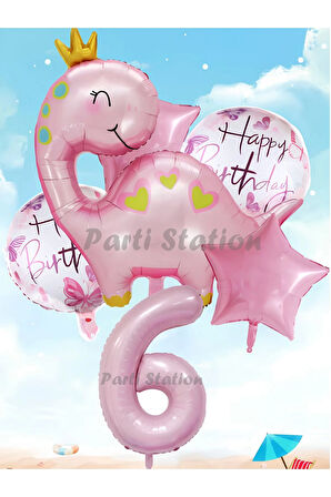 Pembe Dinozor Konsept 9 Yaş Balon Set Sevimli Pembe Dinozor Doğum Günü Folyo Balon Set