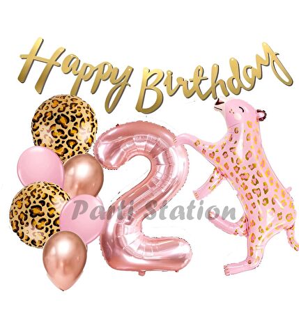 Pembe Leopar 2 Yaş Balon Set Safari Leopar Doğum Günü Parti Balon Set Pembe Panter Jungle Balon Set