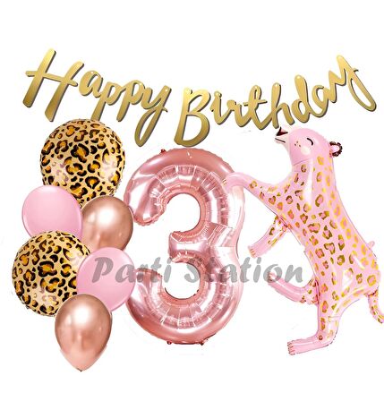 Pembe Leopar 3 Yaş Balon Set Safari Leopar Doğum Günü Parti Balon Set Pembe Panter Jungle Balon Set