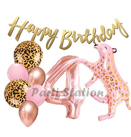 Pembe Leopar 4 Yaş Balon Set Safari Leopar Doğum Günü Parti Balon Set Pembe Panter Jungle Balon Set