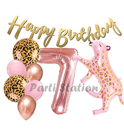 Pembe Leopar 7 Yaş Balon Set Safari Leopar Doğum Günü Parti Balon Set Pembe Panter Jungle Balon Set