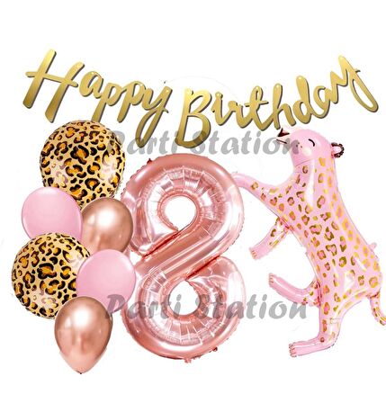 Pembe Leopar 8 Yaş Balon Set Safari Leopar Doğum Günü Parti Balon Set Pembe Panter Jungle Balon Set
