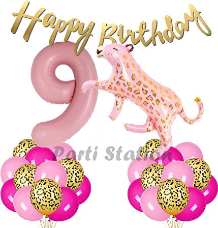 Pembe Leopar 9 Yaş Balon Set Safari Leopar Doğum Günü Parti Balon Set Pembe Panter Jungle Balon Set